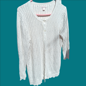 Merona Cardigan Sweater Gray & White Design Size XL Cotton/Nylon